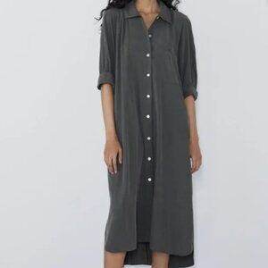 Zara | Grey Long Sleeve Button Down Shirt Dress M